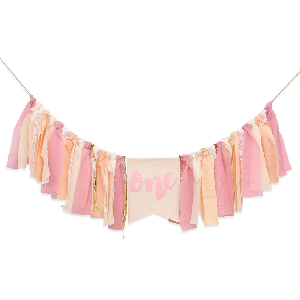 Girl’s Pink Theme First Birthday Banner for Highchair